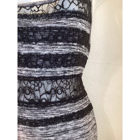 Free People Hazy Daze Gray Black Sheer Lace Sexy Knit Maxi Dress w Slits S NWOT - Picture 2 of 9